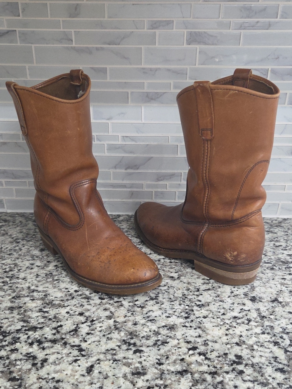 Vintage Men's Brown Red Wing Leather Pull-On Pecos Work Boots sz 9.5 D western